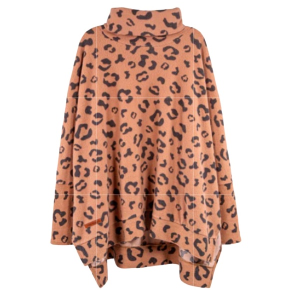 Simply Southern Sweaters - Simply Southern Leo leopard loose turtleneck top drop shoulders. One size